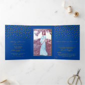 Blue & Gold Polka Dot, Baby shower Suite Drieluik Uitnodiging (Binnen)