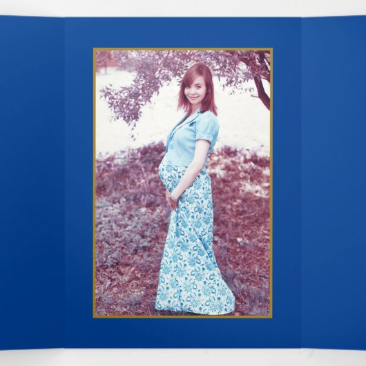 Blue & Gold Polka Dot, Baby shower Suite Drieluik Uitnodiging (Binnenkant midden)