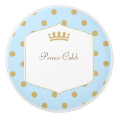Blue & Gold Polka Dots Prince Crown Dresser Keramische Knop (Voorkant)