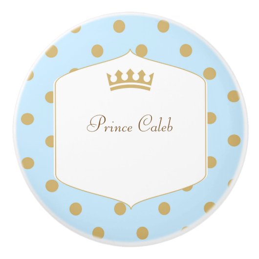 Blue & Gold Polka Dots Prince Crown Dresser Keramische Knop (Voorkant)