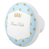 Blue & Gold Polka Dots Prince Crown Dresser Keramische Knop (Rechts)