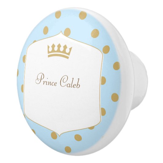 Blue & Gold Polka Dots Prince Crown Dresser Keramische Knop (Rechts)