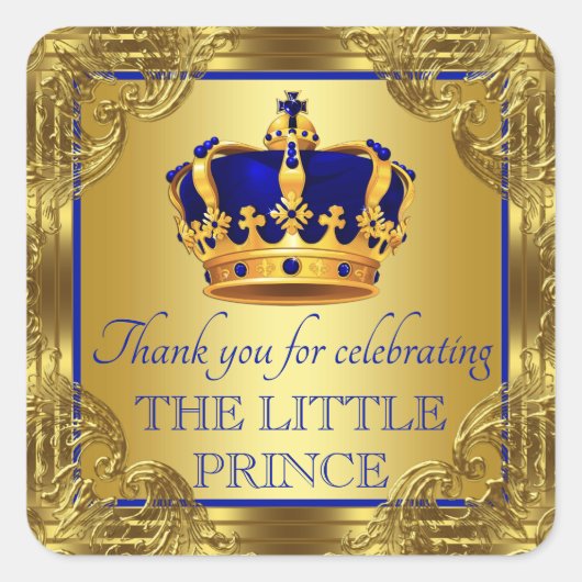 Blue Gold Prince Baby shower Favor Stickers (Voorkant)