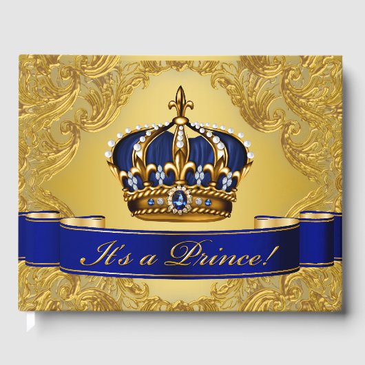 Blue Gold Prince Baby shower gastenboek (Voorkant)