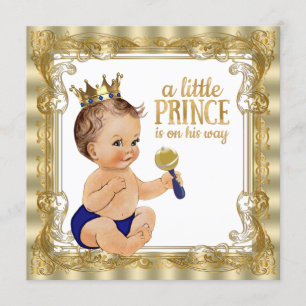 Blue Gold Prince Baby shower Kaart