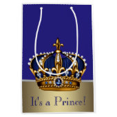 Blue Gold Prince Baby shower Medium Cadeauzakje (Voorkant)