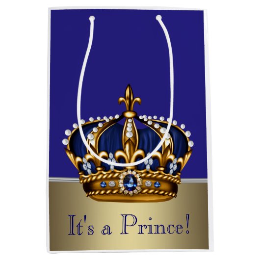 Blue Gold Prince Baby shower Medium Cadeauzakje (Voorkant)