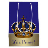 Blue Gold Prince Baby shower Medium Cadeauzakje (Achterkant)