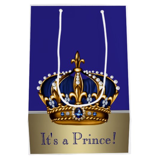 Blue Gold Prince Baby shower Medium Cadeauzakje (Achterkant)
