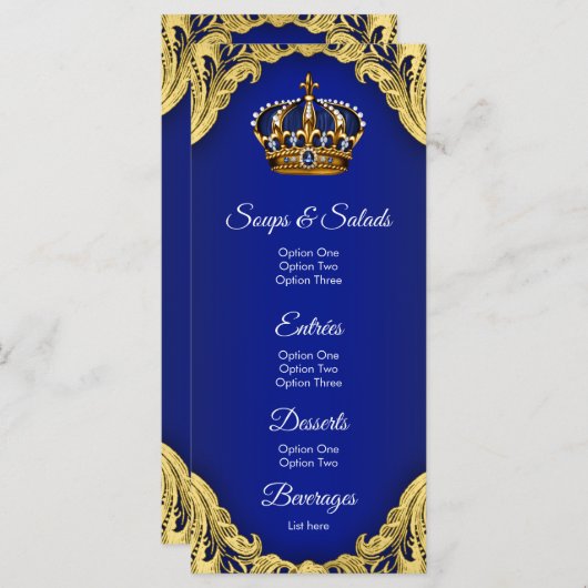 Blue Gold Prince Baby shower menu's (Voorkant / Achterkant)