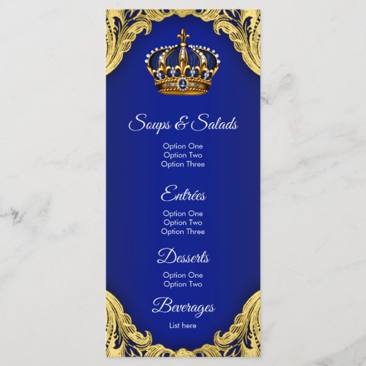 Blue Gold Prince Baby shower menu's (Voorkant)