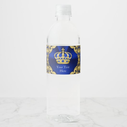 Blue Gold Prince Baby shower Waterflesetiketten Waterfles Etiket (Voorkant)