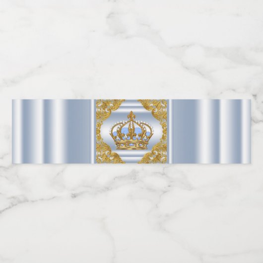 Blue Gold Prince Baby shower Waterflesetiketten Waterfles Etiket (Enkel label)