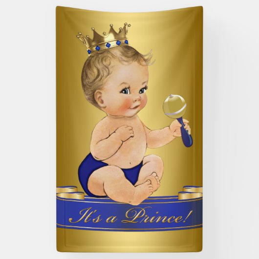 Blue Gold Prince Boy Baby shower Spandoek (Verticaal)
