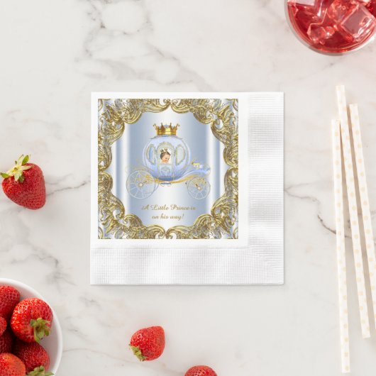 Blue Gold Prince Carriage Prince Baby shower Servetten (Insitu)