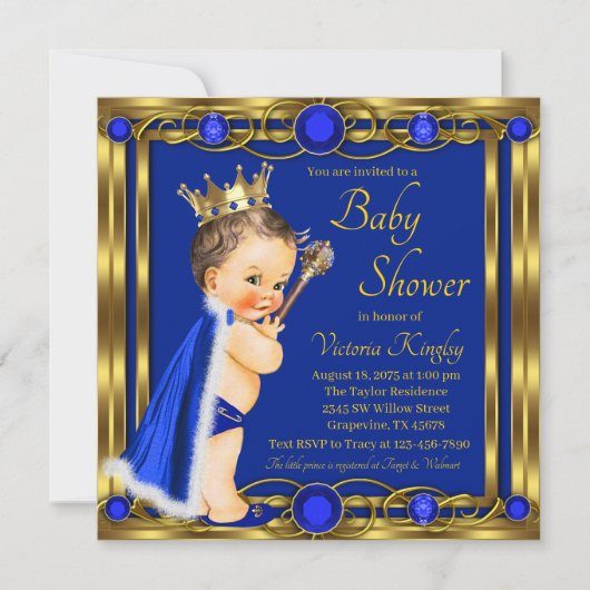 Blue Gold Prince Jewel Baby shower Kaart (Voorkant)