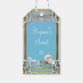 Blue Gold Princess Crown & Carriage Sweet 16 Party Cadeaulabel (Achterkant)
