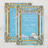 Blue Gold Princess Crown & Carriage Sweet 16 Party Kaart (Voorkant / Achterkant)