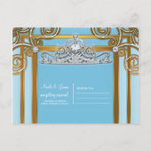 Blue & Gold Prinsessen Kroon Tiara Save the Date Aankondigingskaart (Achterkant)