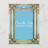 Blue & Gold Prinsessen Kroon Tiara Save the Date Aankondigingskaart (Voorkant)