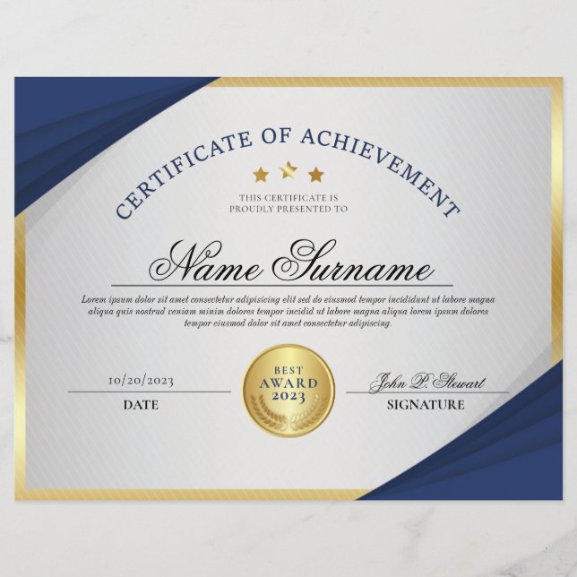 Blue & Gold Professional Certificate Award (Voorkant)