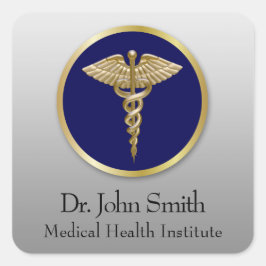 Blue Gold Professional Medical Caduceus Vierkante Sticker