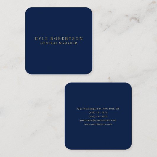 Blue Gold Professional Trendy Own Name Vierkante Visitekaartje (Voorkant / Achterkant)