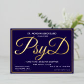 Blue Gold PsyD Afstuderen Folie Uitnodiging (Staand Voorkant)