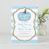 Blue & Gold Pumpkin Boy Baby shower Uitnodiging (Staand voorkant)