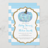 Blue & Gold Pumpkin Boy Baby shower Uitnodiging (Voorkant / Achterkant)