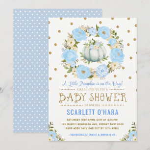 Blue Gold Pumpkin Floral Boy Baby shower Kaart