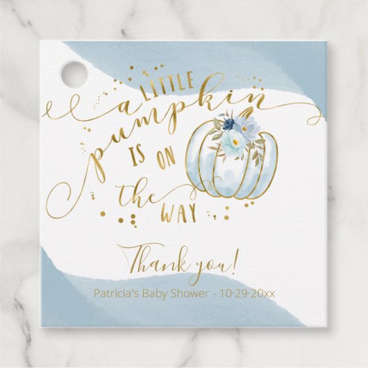 Blue Gold Pumpkin Herfst Baby shower Hartelijk dan Bedankjes Labels (Voorkant)