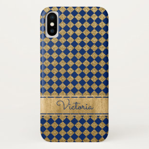 Blue, Gold Quatrefoil Hoesje-Mate iPhone X Hoesje