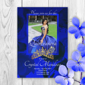 Blue, Gold Quinceanera Rhinestone Tiara Invitation Kaart