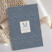Blue Gold Raindrop Modern Trendy Monogram Planner