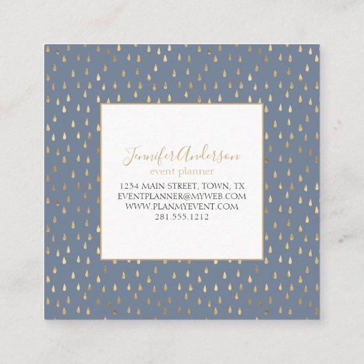 Blue Gold Raindrop Modern Trendy Monogram Vierkante Visitekaartje (Achterkant)