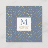 Blue Gold Raindrop Modern Trendy Monogram Vierkante Visitekaartje (Voorkant)