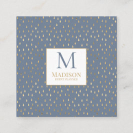 Blue Gold Raindrop Modern Trendy Monogram Vierkante Visitekaartje
