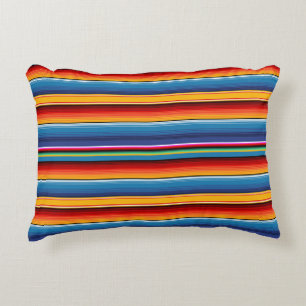 Blue Gold Red Mexican Sarape Accent Kussen