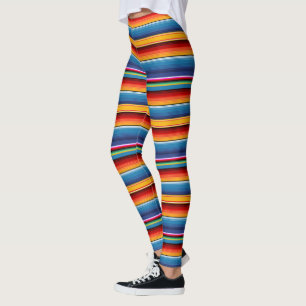 Blue Gold Red Mexican Sarape Leggings