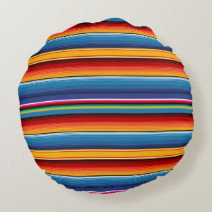 Blue Gold Red Mexican Sarape Rond Kussen