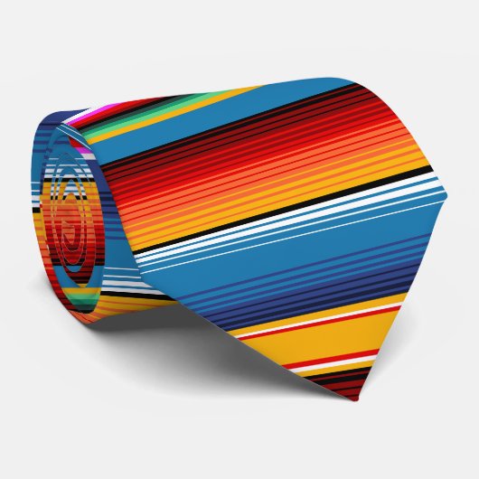 Blue Gold Red Mexican Sarape Stropdas (Opgerold)