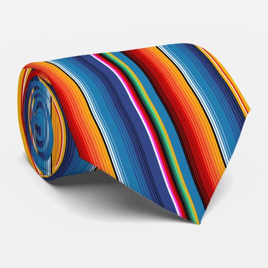 Blue Gold Red Mexican Sarape Stropdas (Opgerold)