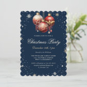 Blue Gold Red Ornaments Christmas Party Kaart (Staand voorkant)