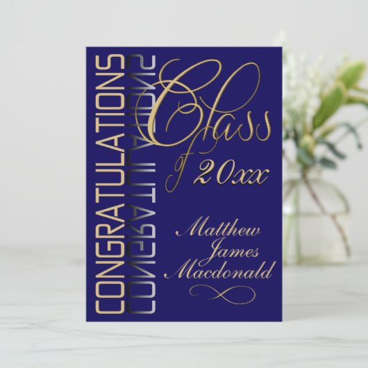 Blue Gold Reflection Classic Graduparty Kaart (Staand voorkant)