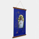 Blue Gold Retro Foto Afstuderen Keepsake Hangend Wandkleed (Gebogen)