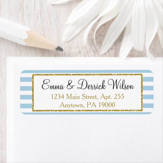 Blue Gold Return Address Labels Elegant Shower (Insitu)