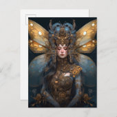 Blue Gold Robot Techno Fairy Fantasy Art Briefkaart (Voorkant / Achterkant)