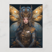 Blue Gold Robot Techno Fairy Fantasy Art Briefkaart (Voorkant)