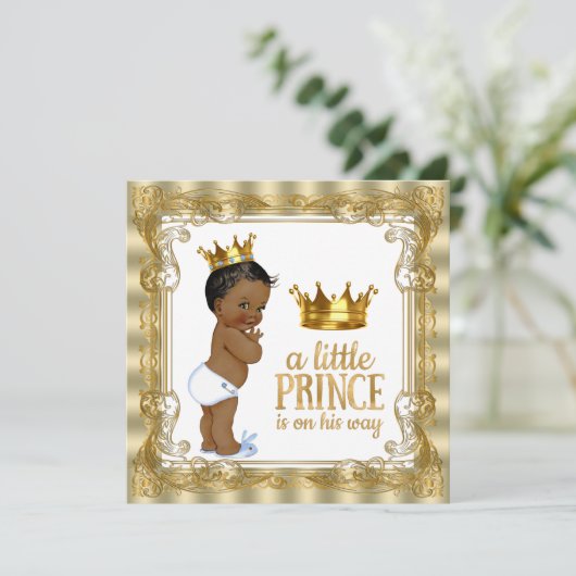 Blue Gold Royal Prince Baby shower Kaart (Staand voorkant)